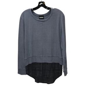 Monrow Layered Hem Gray Sweatshirt with Plaid Contrast Size L